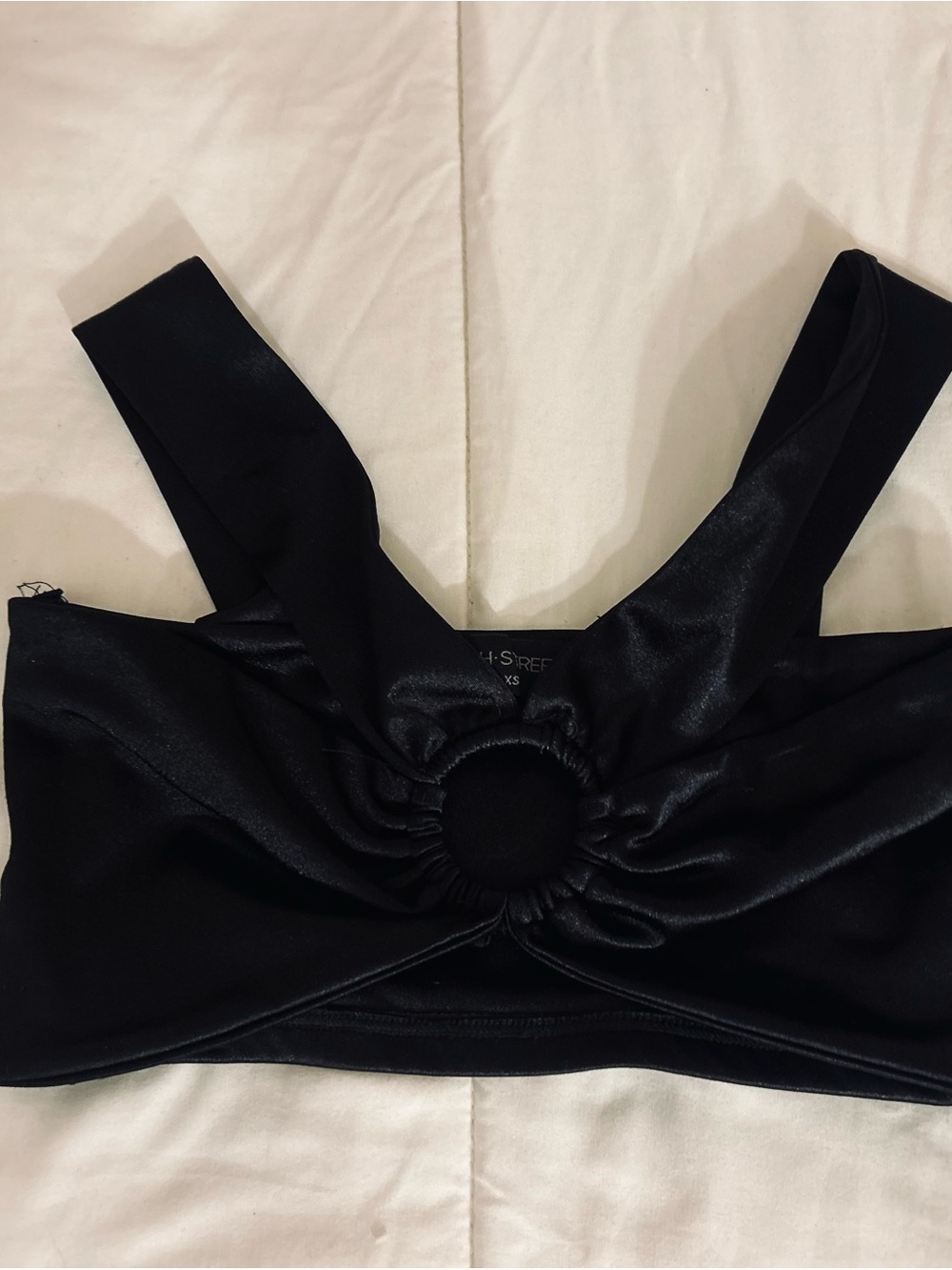 Sleek Black Crop Top with Center Ring Detail